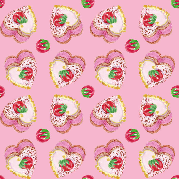 无缝模式与果酱和草莓罐在粉红色的背景。图片下载