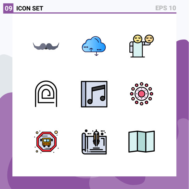 包装9个现代填充线和平色标志图片下载