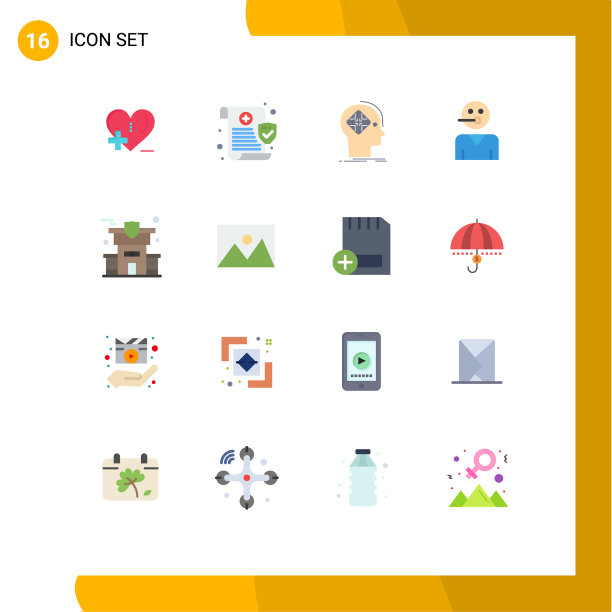 包装16个现代平面颜色的标志和符号图片下载