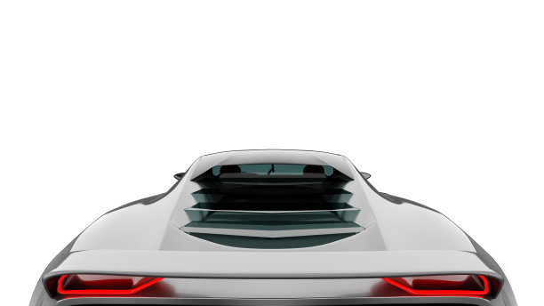 灰色跑车后视图孤立的白色图片下载