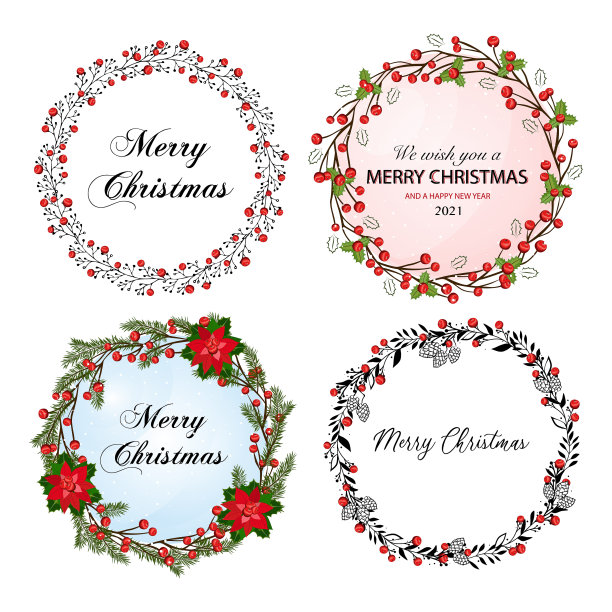 用树枝和月桂果设置圣诞图案图片下载