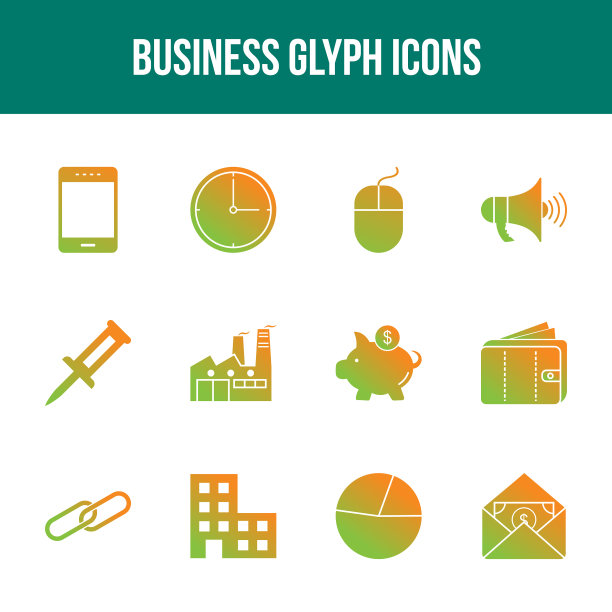 独特的业务字形图标集图片下载