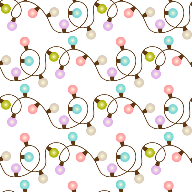 圣诞彩灯串无缝图案设计。复古色彩的圣诞可爱圆灯打印背景图片下载