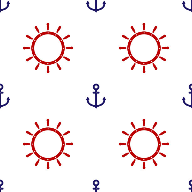 红色的舵轮和蓝色的锚图标图片下载