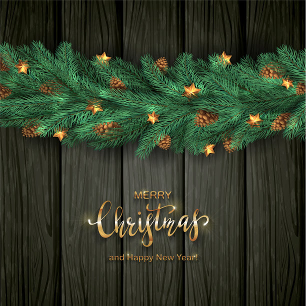 黑色木制背景与圣诞树图片下载
