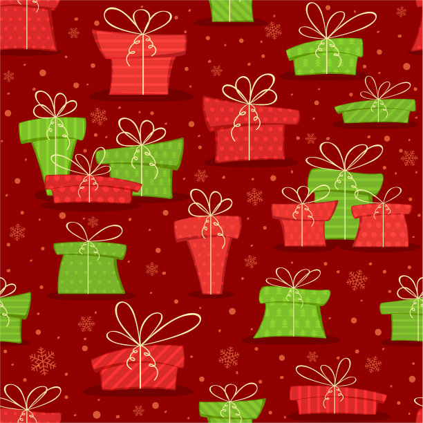 红色无缝背景与圣诞礼物图片下载