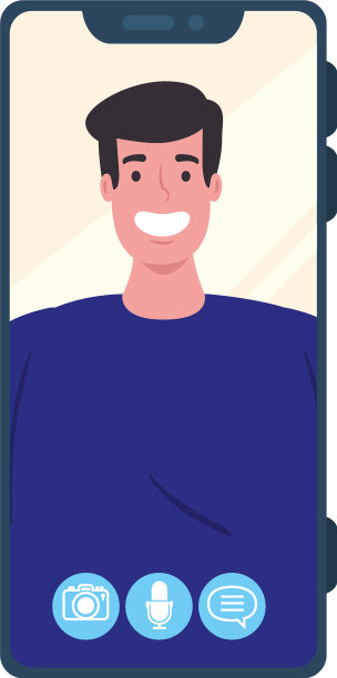 屏幕上显示了与年轻男子的智能手机视频通话图片下载