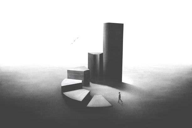 简约的黑白立体插画，以人爬楼梯达到成功，商业抽象概念图片下载