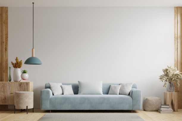 白色墙壁客厅有沙发和装饰。图片下载