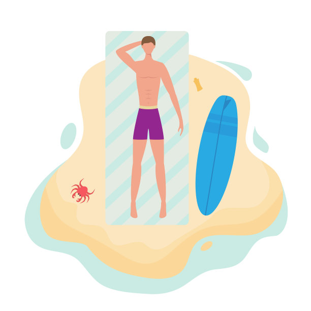 冲浪者在海滩上晒太阳图片下载