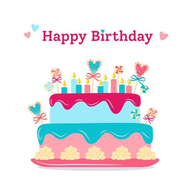 生日贺卡蛋糕扁平派图片下载