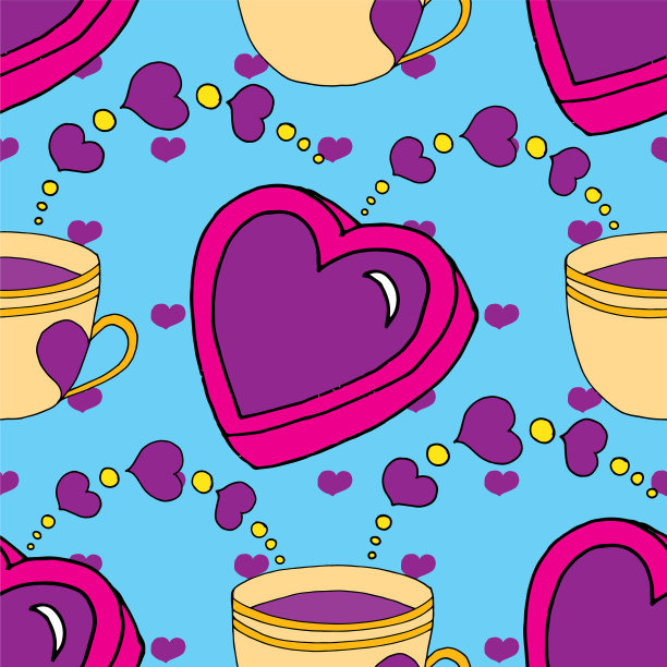 情人节无缝图案杯和心形图片下载