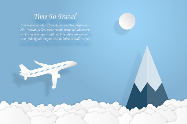 爱旅行的飞机用蓝天和云雾的航空运输概念复制空间为文本。矢量图图片下载