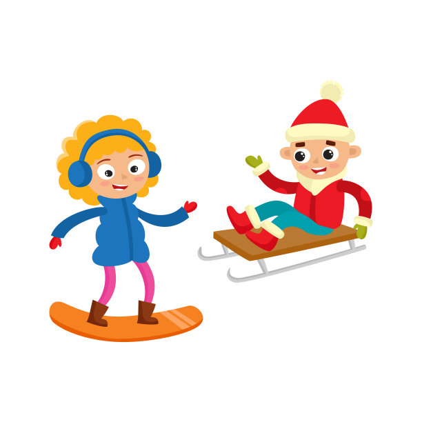 卡通青少年的冬装，卡通矢量插图图片下载