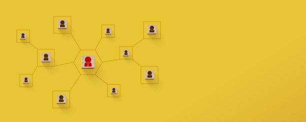 组织企业员工结构团队业务人员。木块立方体的背景与图标人类。全景图像图片下载