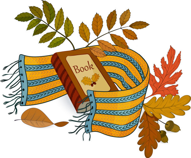 一本书裹着一条编织的围巾和秋天图片下载