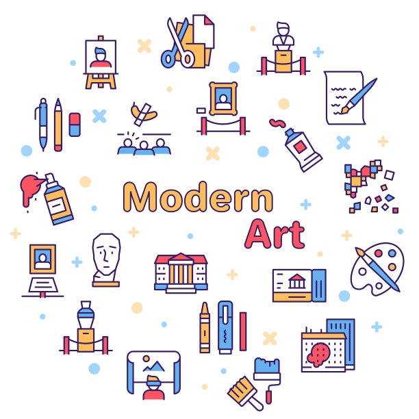 艺术颜色线性图标设置可编辑的笔触图片下载