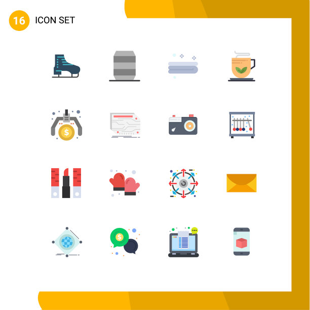 象形图设置16个简单的平面颜色制作图片下载