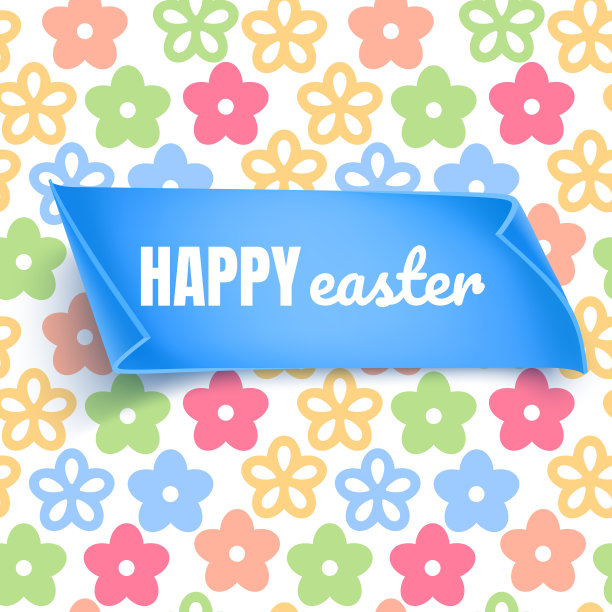 复活节布局，以白色背景上的彩色花朵为背景。基督教节日横幅或邀请与地方文本。可爱的春装卡片模板图片下载