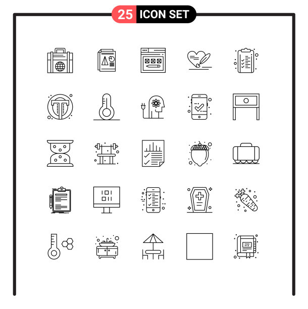 25个象形文字设置简单线条结婚爱情图片下载