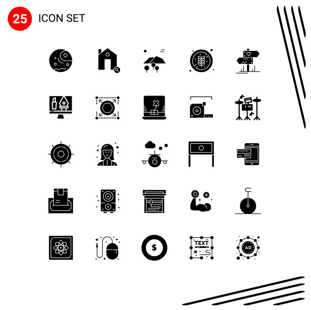 可编辑的线包25个简单的固体符号图片下载