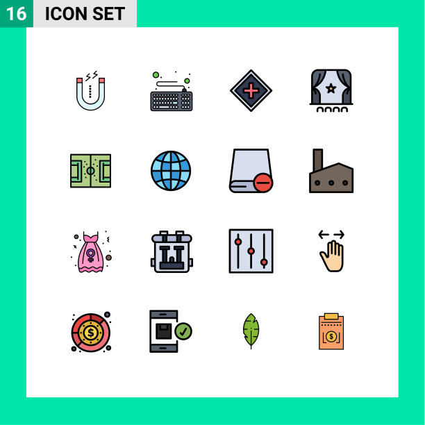 包装16个现代平色填充线条标志图片下载