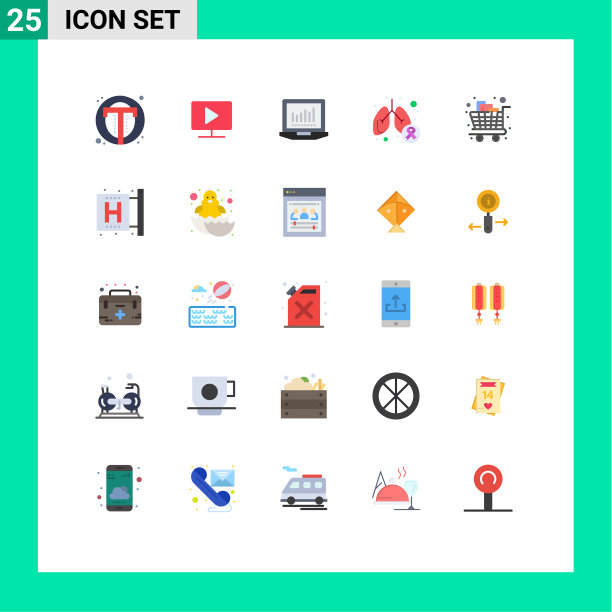 设置25个现代的用户界面图标符号标志的购物车图片下载