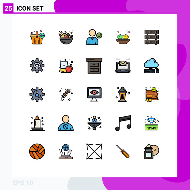 包装25个现代填充线平面颜色的标志图片下载