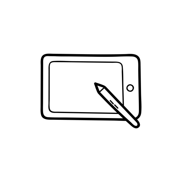 手绘矢量涂鸦插图。带触控笔的平板电脑。黑色轮廓孤立在白色背景上图片下载