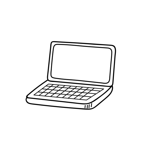 手绘涂鸦风格笔记本。自由职业者，办公室，工作，网络，社交距离。可爱的轮廓手绘插图。白色背景上的黑色轮廓。图片下载