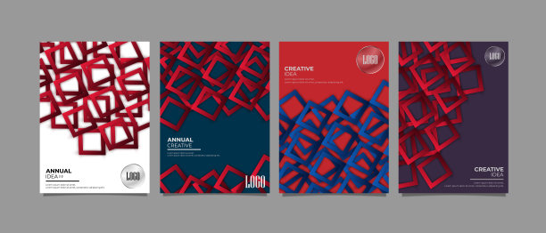 套公司报告封面抽象几何条纹图案横幅和封面背景，卡片，海报，传单，小册子，用于印刷。抽象彩色几何背景。图片下载