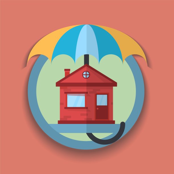 雨伞下的房子。避免麻烦。平的图标。矢量插图。图片下载