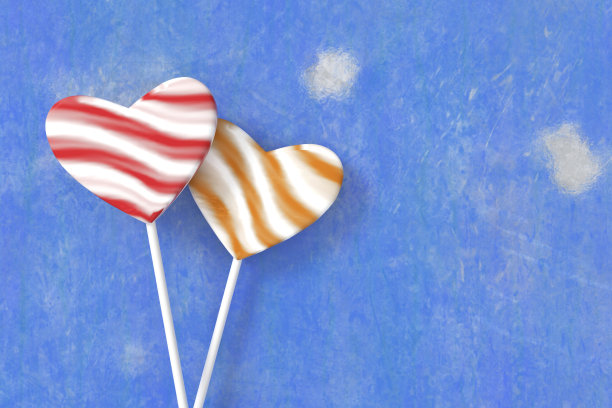 心形状的棒棒糖。色彩斑斓的情人节的背景。3 d渲染。图片下载