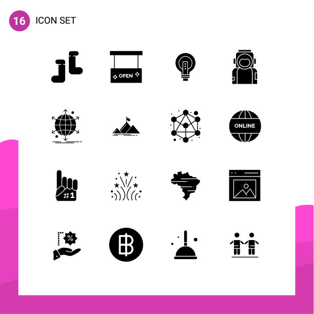 16固体字形概念的网站移动和图片下载