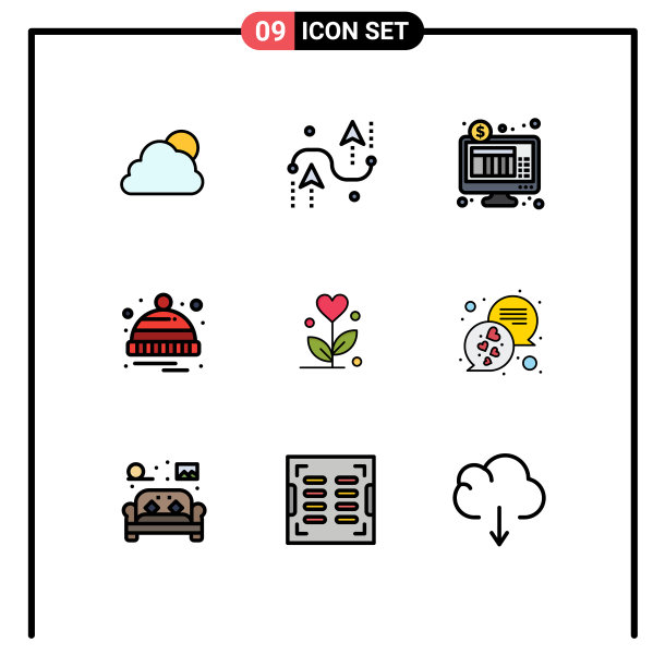 包装9个现代填充线和平色标志图片下载