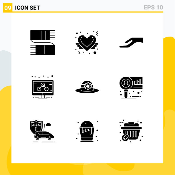 可编辑的线包9个简单的固体字形图片下载