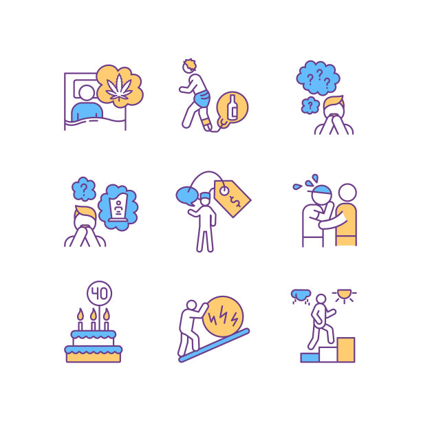 心理健康RGB颜色图标集图片下载