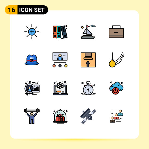 组16现代平面颜色填充线条集图片下载