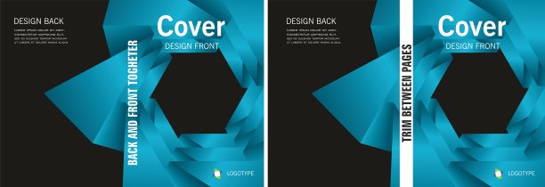 蓝色抽象几何艺术设计，正面和背面。页图片下载