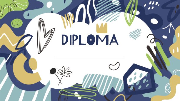 孩子的文凭。毕业证书，现代涂鸦奖打印模板。学校，学院或研讨会旗帜为学生矢量插图图片下载