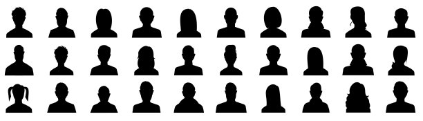 商业人士，矢量剪影。设置男人和女人头像剪影。男性头像和女性头像标志、面孔剪影标志â股矢。矢量插图。图片下载