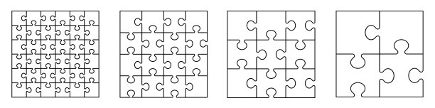 谜题网格空白模板。拼图向量集。白色背景上的拼图。一组拼图。矢量图图片下载