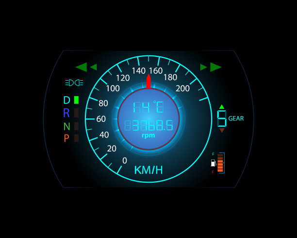 运动背景的汽车控制台速度计和警告图标图片下载