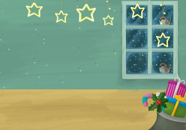 卡通场景与圣诞房和礼物-插图图片下载