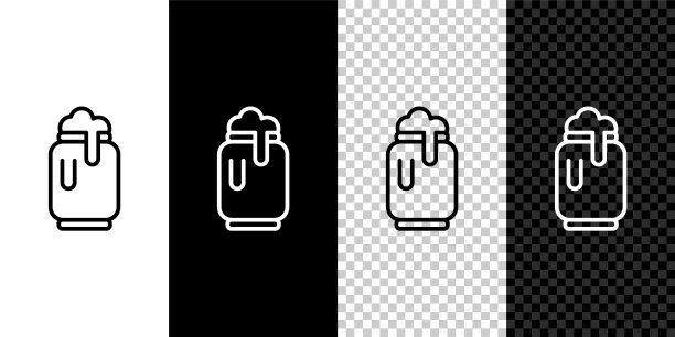 啤酒罐与泡沫图标隔离在黑白，透明的背景上。向量图片下载