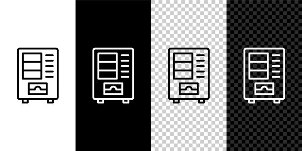 设置食品饮料自动售卖机的黑白图标隔离，透明背景。向量图片下载