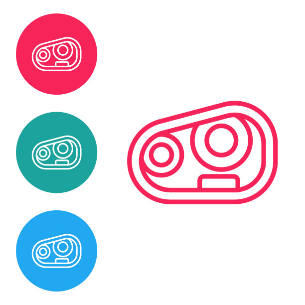 红色线汽车前灯图标孤立在白色背景。在圆形按钮中设置图标。向量图片下载