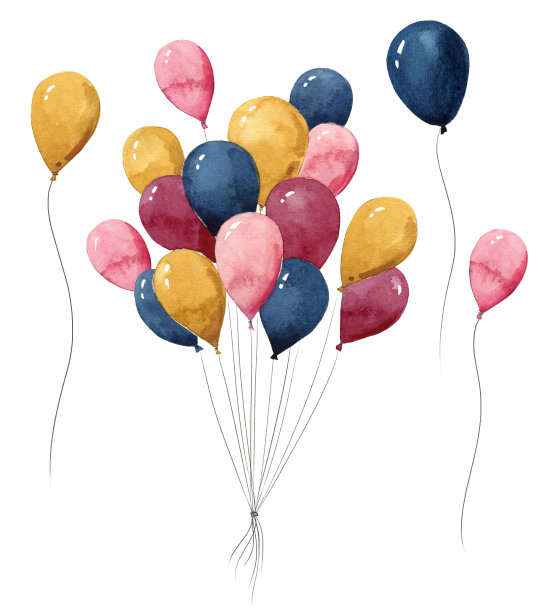 一堆彩色的气球水彩插图图片下载
