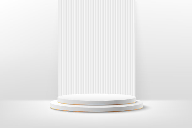 现代网站上产品的抽象圆形展示。背景渲染与裙房和白色垂直条纹纹理墙场景，3d渲染几何形状的白色和灰色颜色。图片下载