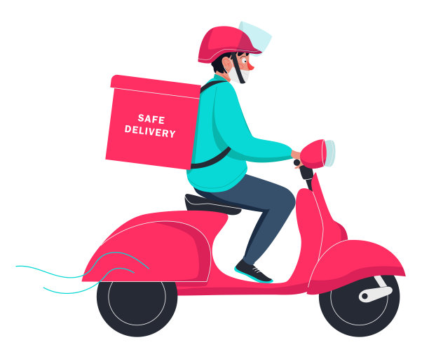 快递服务：快递员骑自行车，扁平设计插图，矢量图图片下载